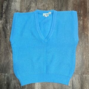 Vintage Light Blue V Neck Knit Boxy Fit Sweater Vest (W M)